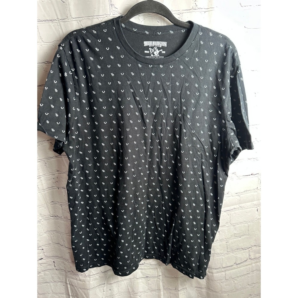 True Religion Graphic Print T-Shirt All Over Logo Black XL/TG